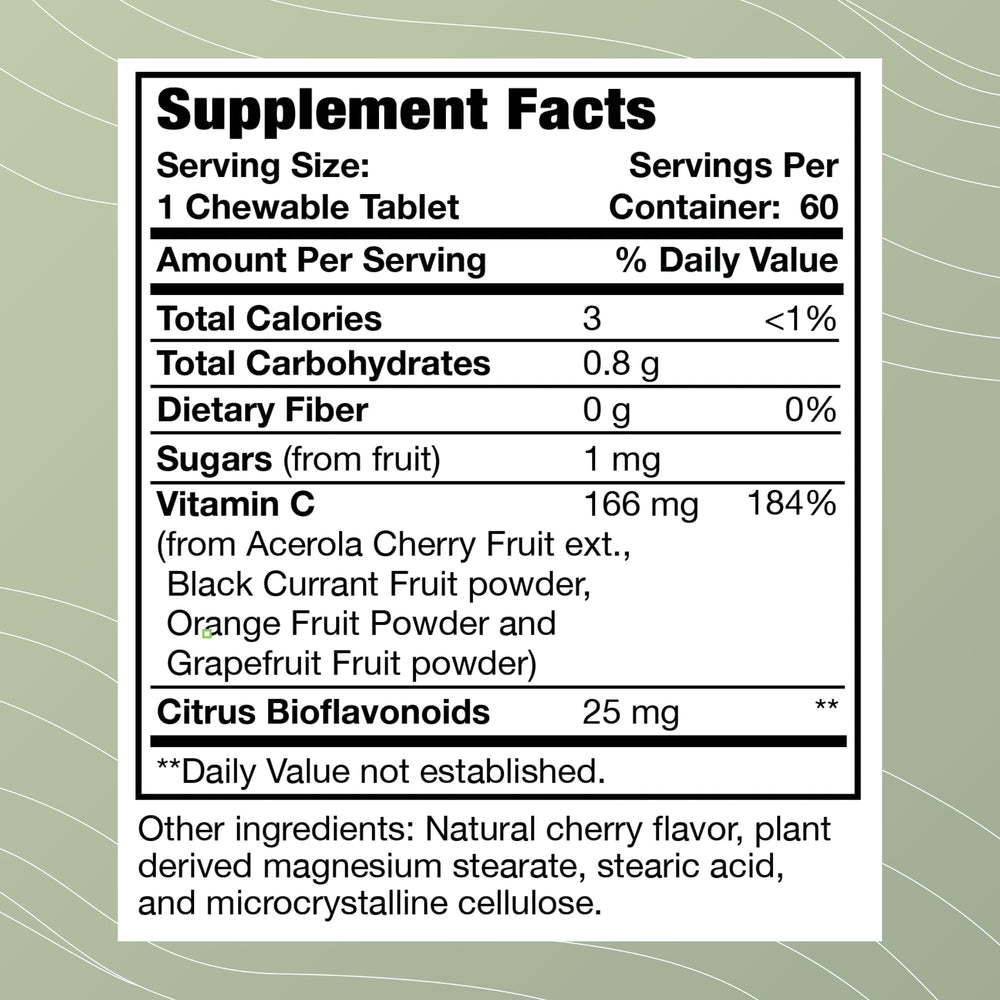 Optimal Health Systems Whole C chewable acerola cherry, natural vitamin C source.