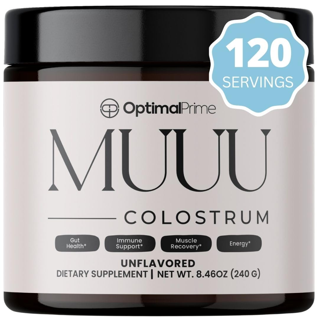 Optimal Prime colostrum bottle close-up for daily gut support