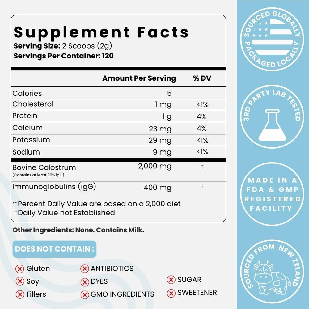 Optimal Prime colostrum powder dispensing shows measured servings for consistency