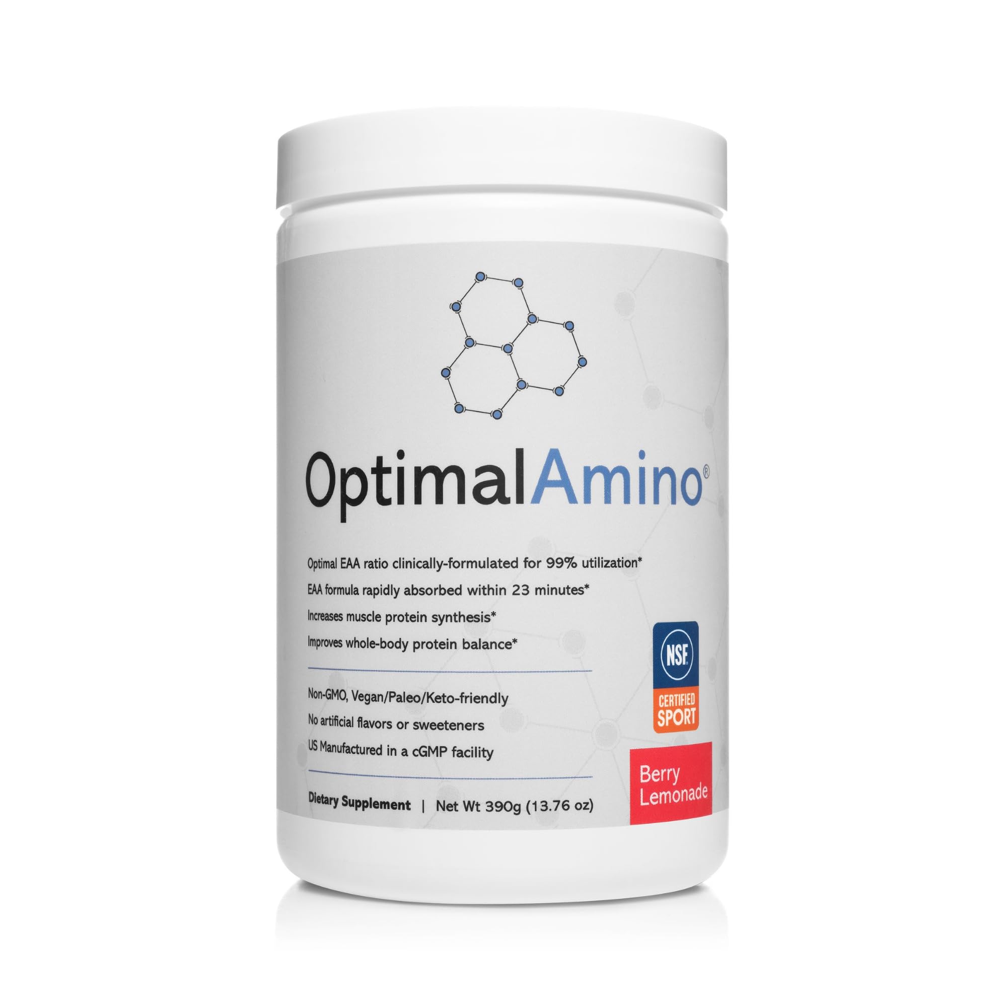 OptimalAmino bottle being poured for quick hydration and recovery.