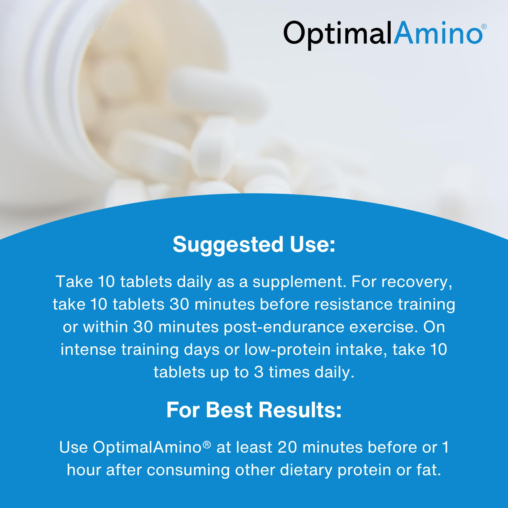 OptimalAmino ingredients panel close-up showcasing a clean, allergen-free formula for athletes