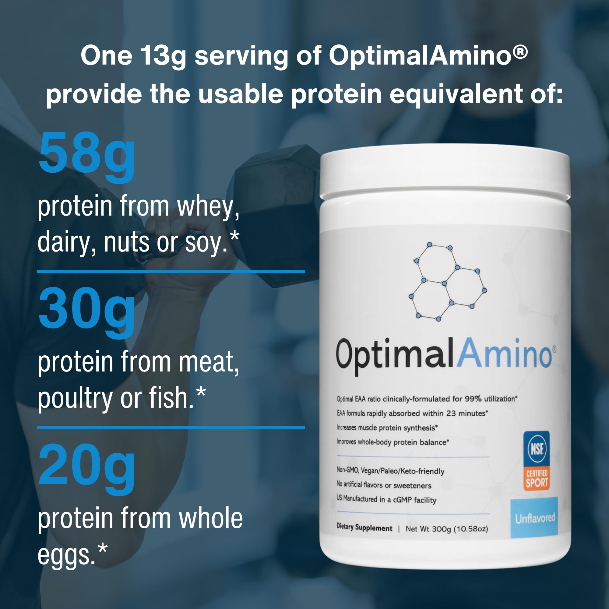 OptimalAmino NSF Certified for Sport badge signaling trusted quality and safety.