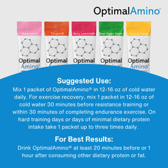 OptimalAmino OTG multi-pack display suitable for gym, home, or travel