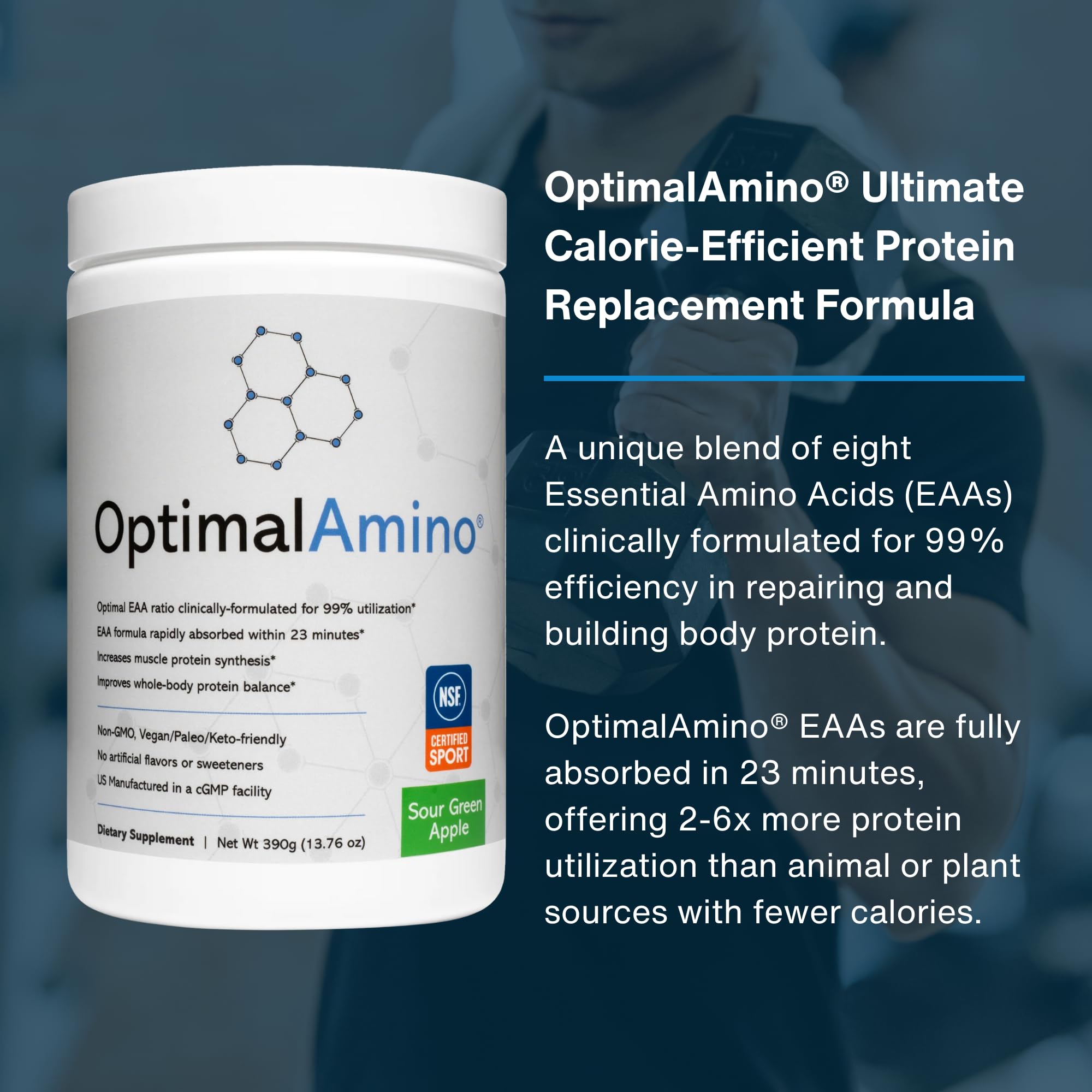 OptimalAmino scoop measures servings for quick post-workout use