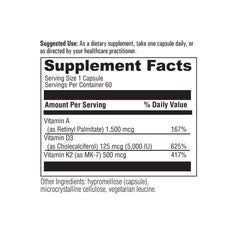 OPTIMALHEALTH Vitamin ADK label close-up showing clean GMO-free formulation