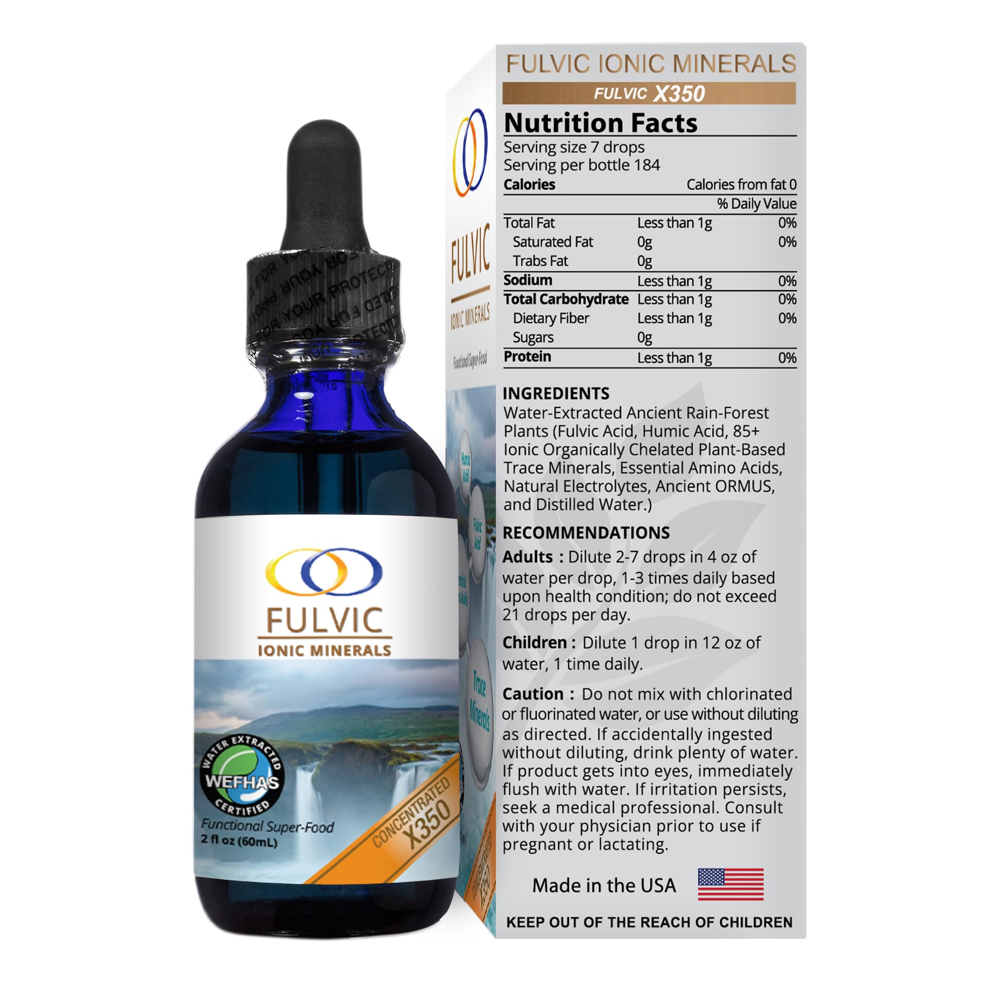 Optimally Organic fulvic ionic acid drops being poured for easy daily supplementation.