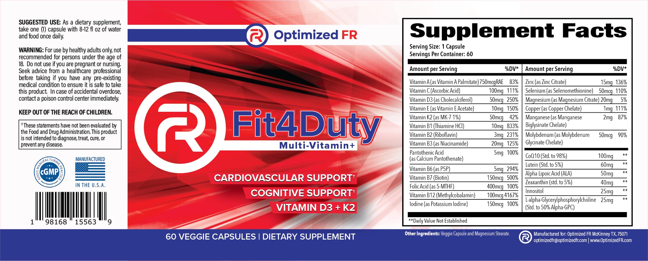 Optimized FR Fit4Duty box with capsules showing complete multivitamin formula
