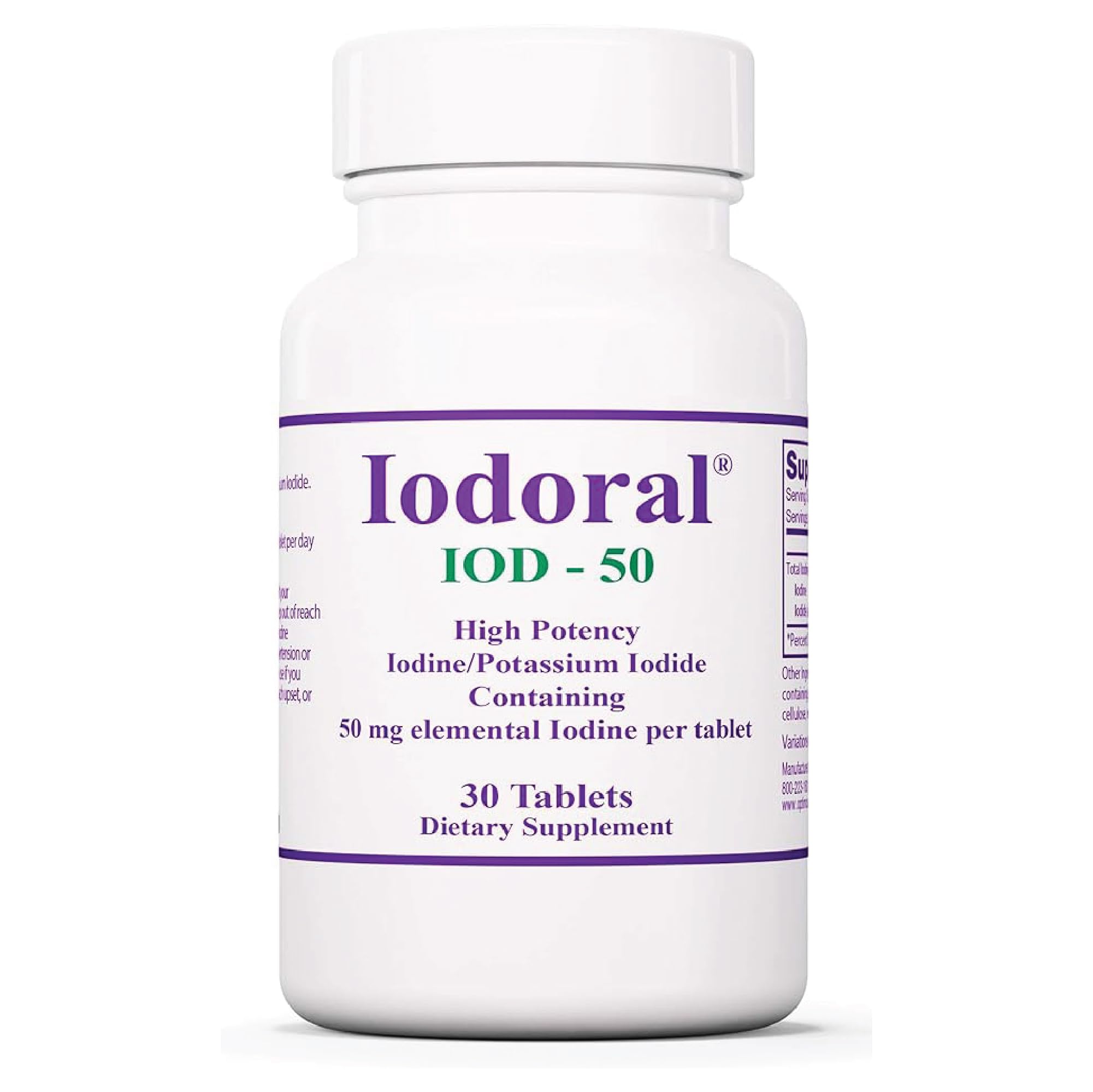 Optimox Iodoral 50 mg bottle front show clear label for easy daily thyroid support.