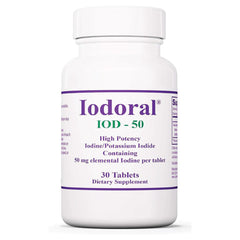 Optimox Iodoral 50 mg bottle front show clear label for easy daily thyroid support.