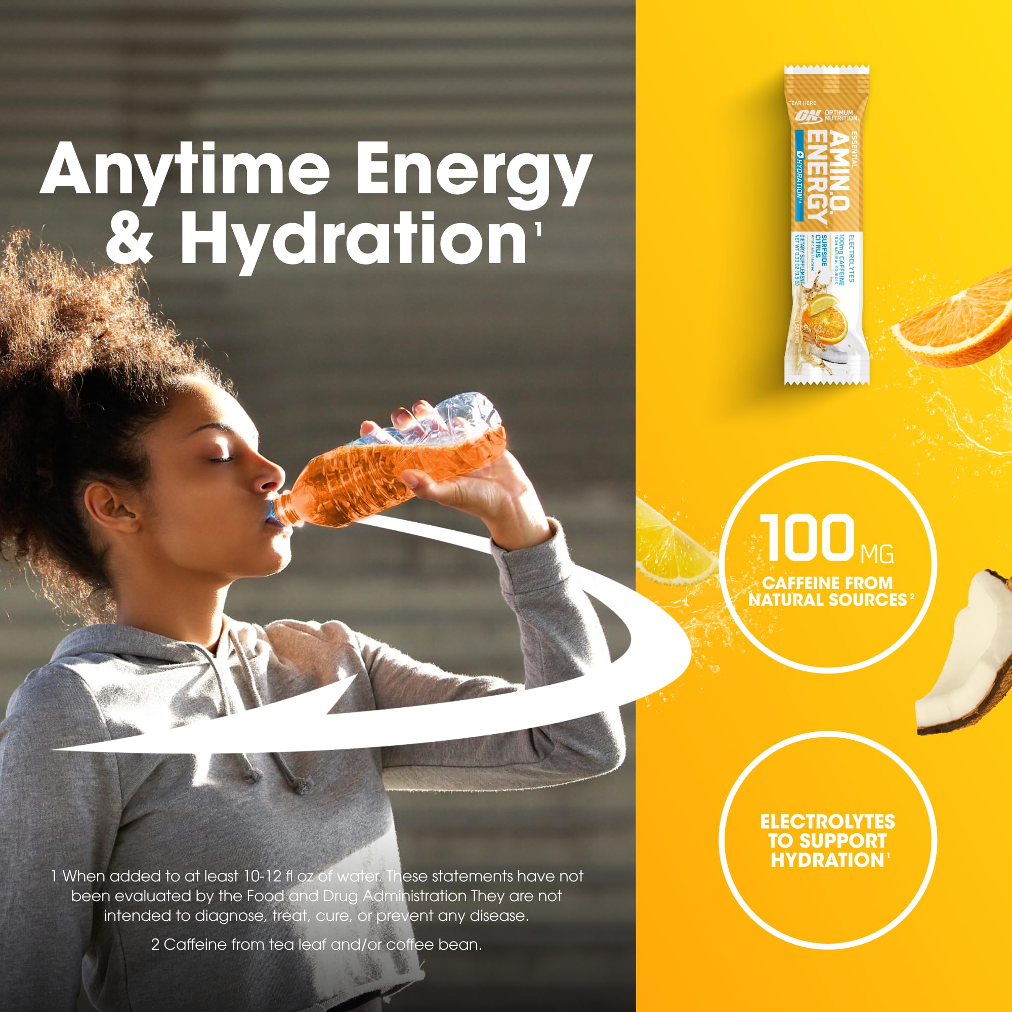 Optimum Nutrition Amino Energy packaging highlights 440 mg electrolytes