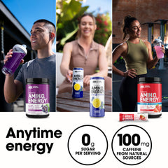 Optimum Nutrition Amino Energy blue raspberry glass ready-to-drink energy during training.