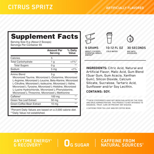 Optimum Nutrition Amino Energy Citrus Spritz dissolves quickly in a glass for easy mixing.