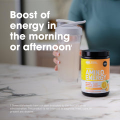 Optimum Nutrition Amino Energy Citrus Spritz tub back with nutrition details and ingredients.