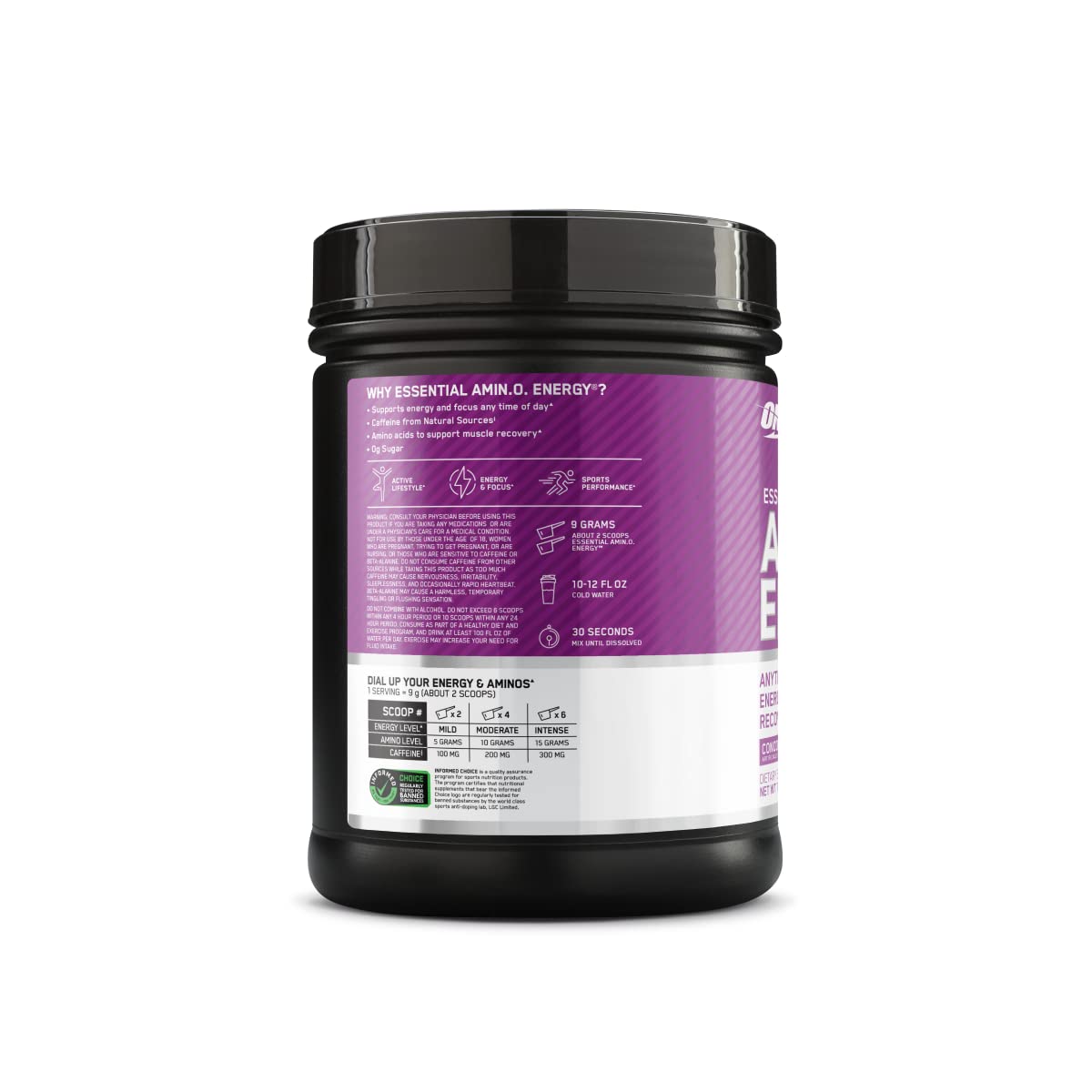Optimum Nutrition Amino Energy Concord Grape in use during training for pre-workout convenience