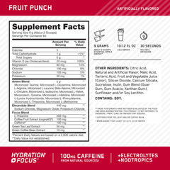 Optimum Nutrition Amino Energy Powder Plus Focus ingredient label highlights amino acids