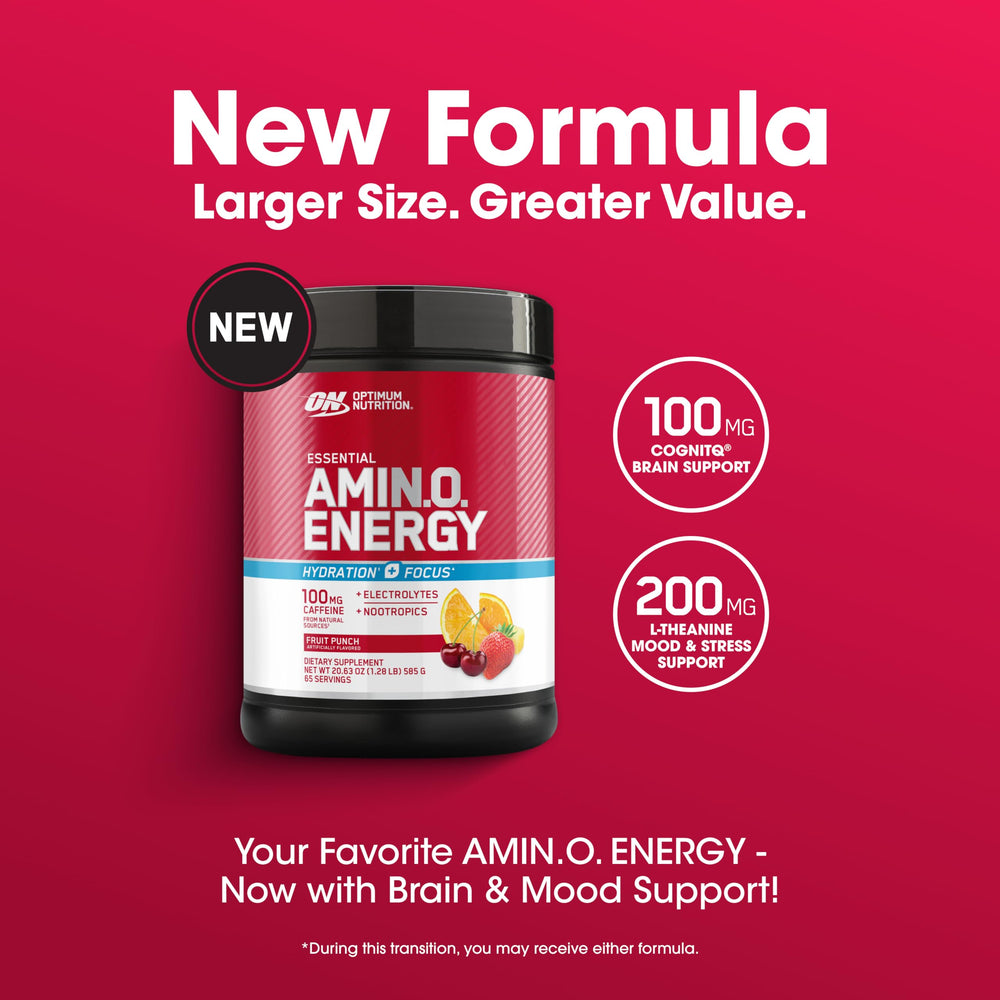 Optimum Nutrition Amino Energy Powder Plus Focus natural caffeine sources infographic
