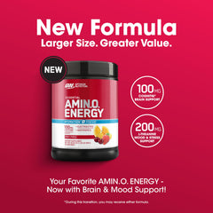Optimum Nutrition Amino Energy Powder Plus Focus natural caffeine sources infographic