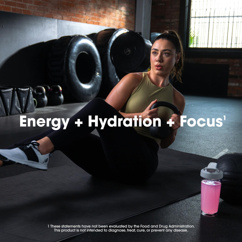 Optimum Nutrition Amino Energy Plus Focus zero sugar badge showing a calorie-conscious option.