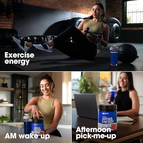 Optimum Nutrition Amino Energy packaging with scoop ready for travel use.