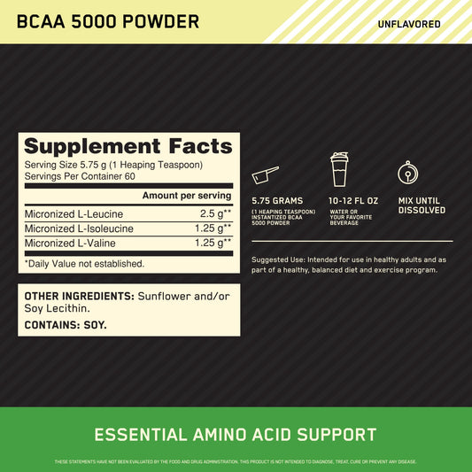 Optimum Nutrition BCAA powder poured into a shaker cup for easy intra-workout mixing.