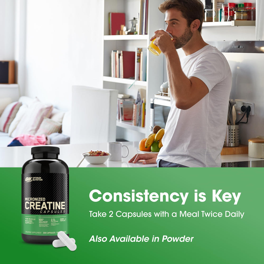Optimum Nutrition Creatine Monohydrate capsules with clear surface detail