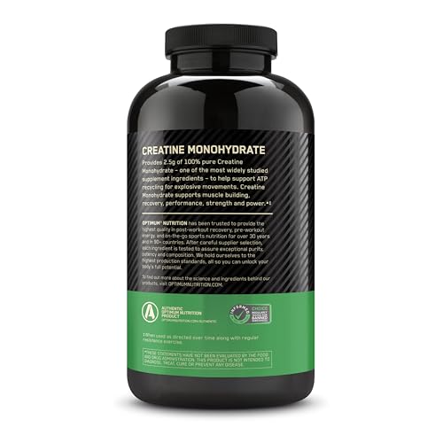 Optimum Nutrition Creatine Monohydrate label displaying ingredients and usage guidelines