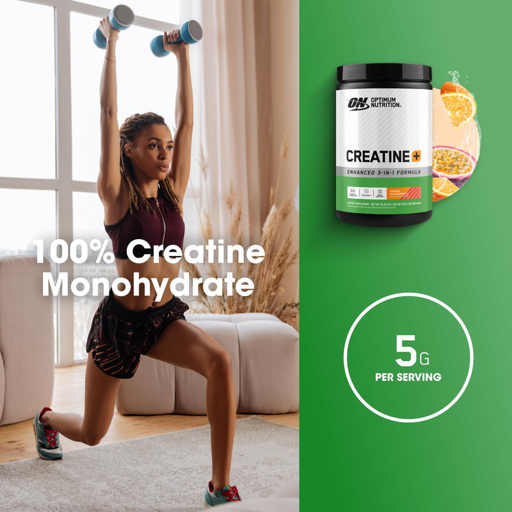 Optimum Nutrition Creatine Monohydrate Plus orange passionfruit nutrition facts panel