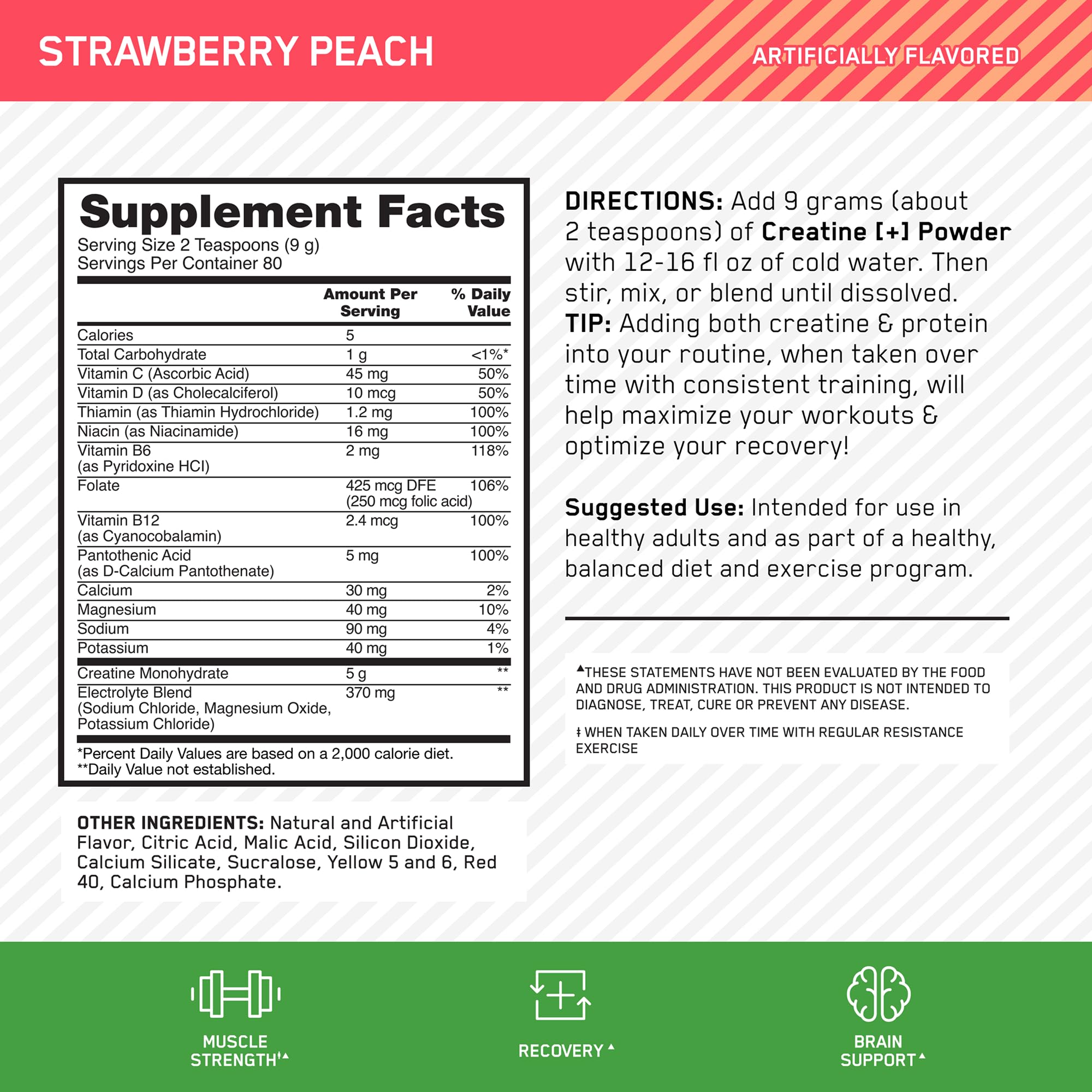 Optimum Nutrition Creatine Monohydrate Plus powder dissolves smoothly in water.