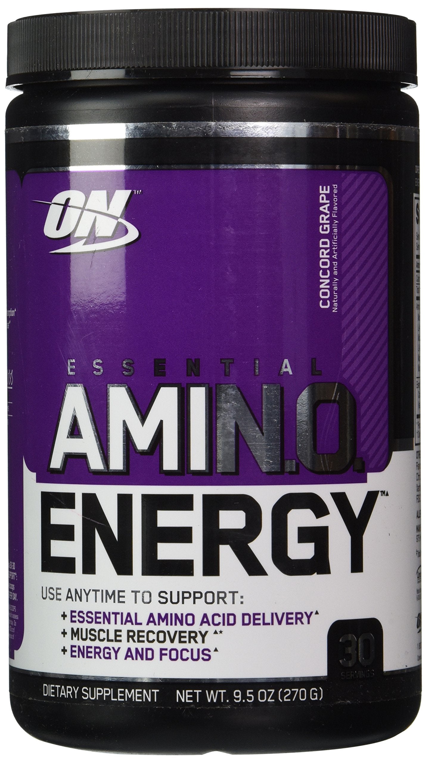 Optimum Nutrition Essential Amino Energy Concord Grape bottle front, ideal for a quick pre-workout boost.