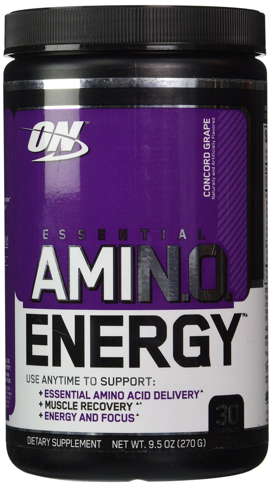 Optimum Nutrition Essential Amino Energy Concord Grape bottle front, ideal for a quick pre-workout boost.