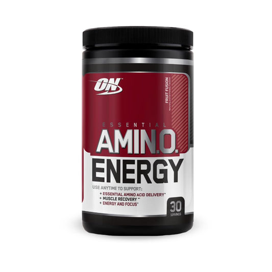 Optimum Nutrition Essential Amino Energy Fruit Fusion tub front, low-calorie pre-workout option