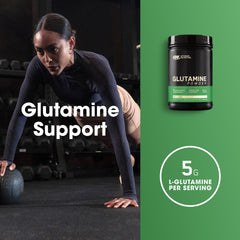 Optimum Nutrition L-Glutamine powder shaker ready with shakes