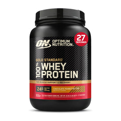 Optimum Nutrition Gold Standard 100 Whey Chocolate Peanut Butter tub ideal for post-workout shakes