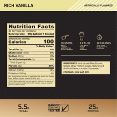 Optimum Nutrition Gold Standard Isolate scoop with vanilla powder for a quick protein boost.