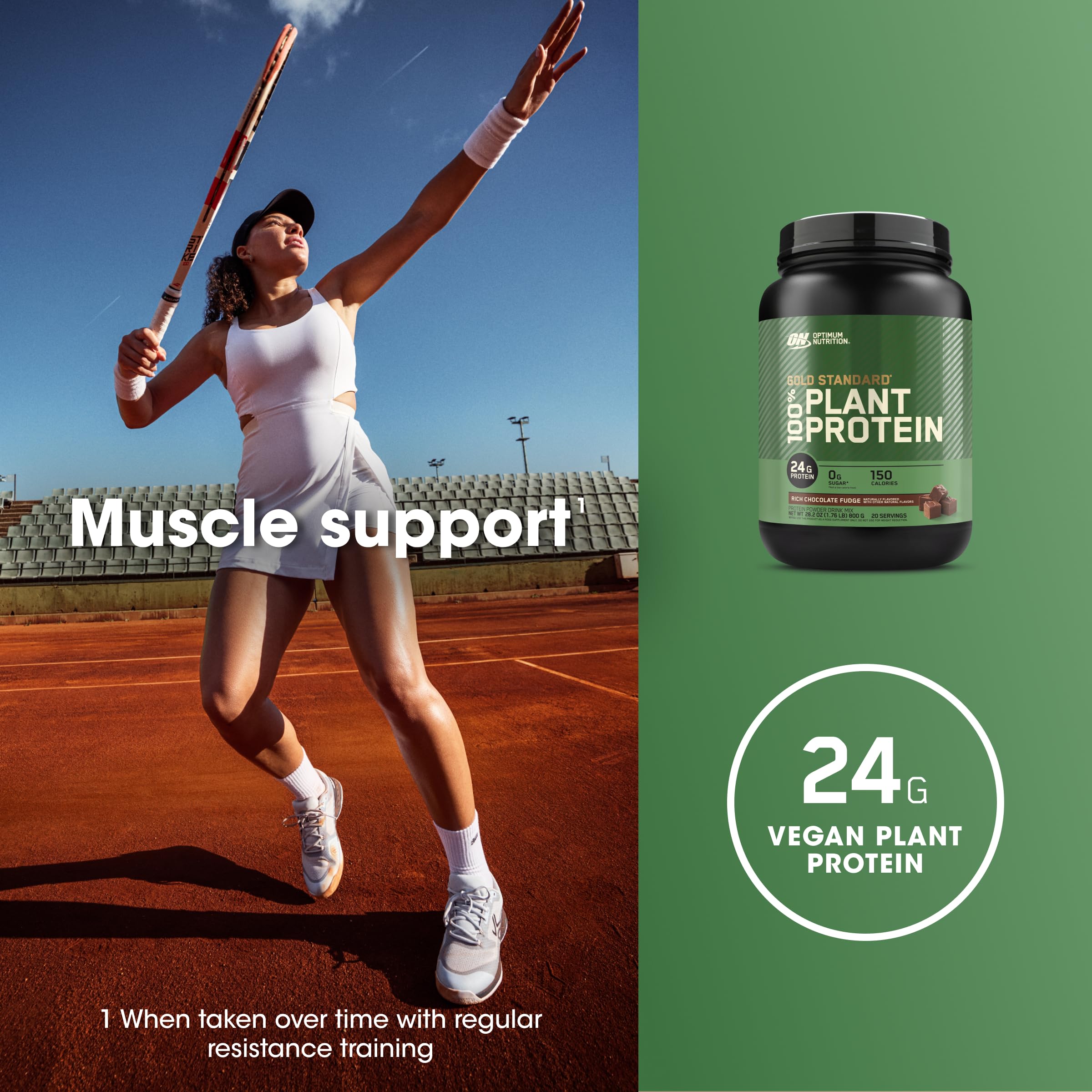 Optimum Nutrition packaging highlighting vegan protein option for athletes