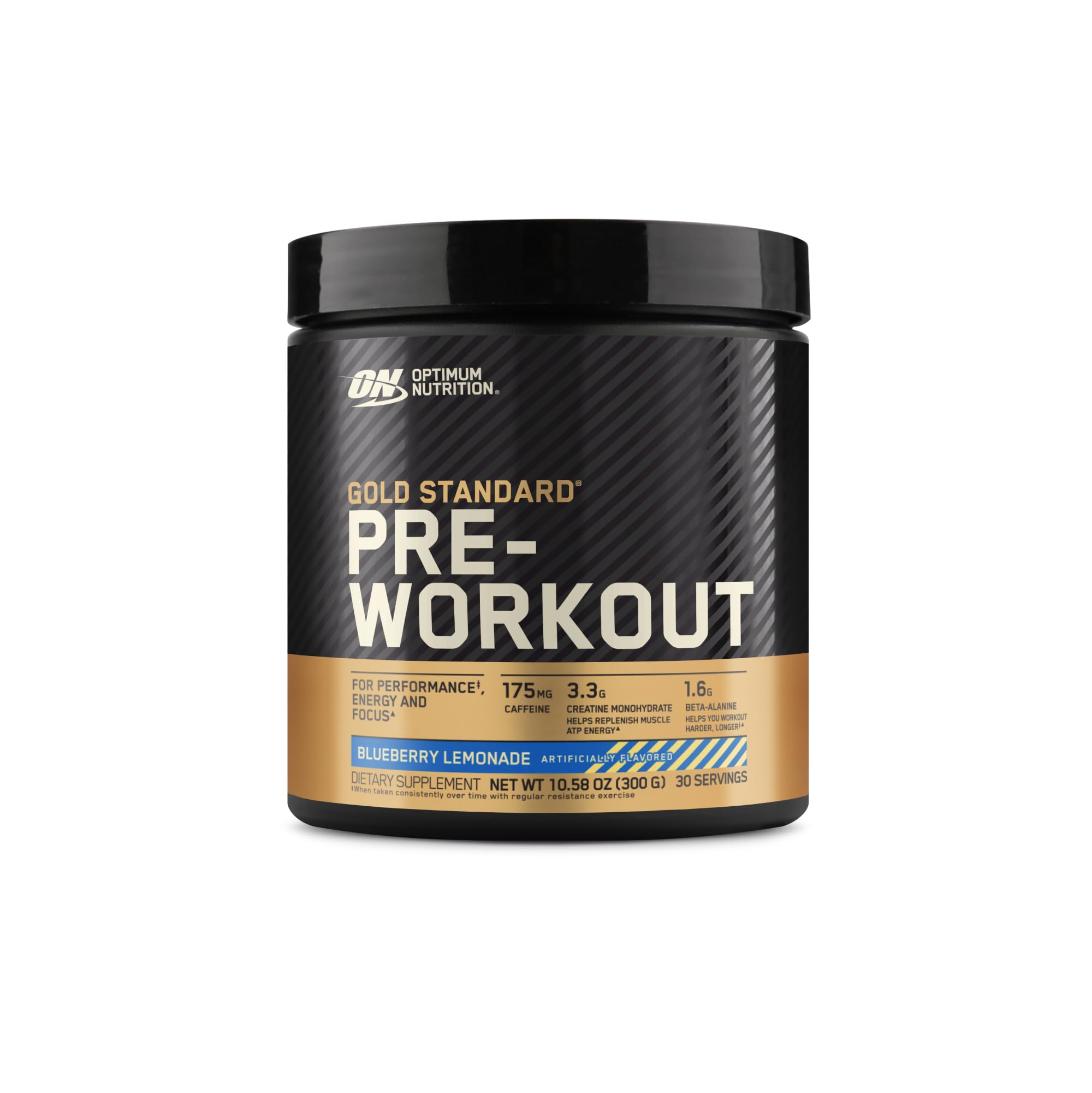 Optimum Nutrition Gold Standard Pre-Workout powder in Blueberry Lemonade boosts energy
