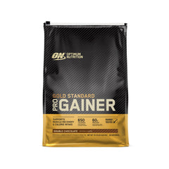 Optimum Nutrition Gold Standard Pro Gainer bottle showing calorie-dense formula for muscle support.