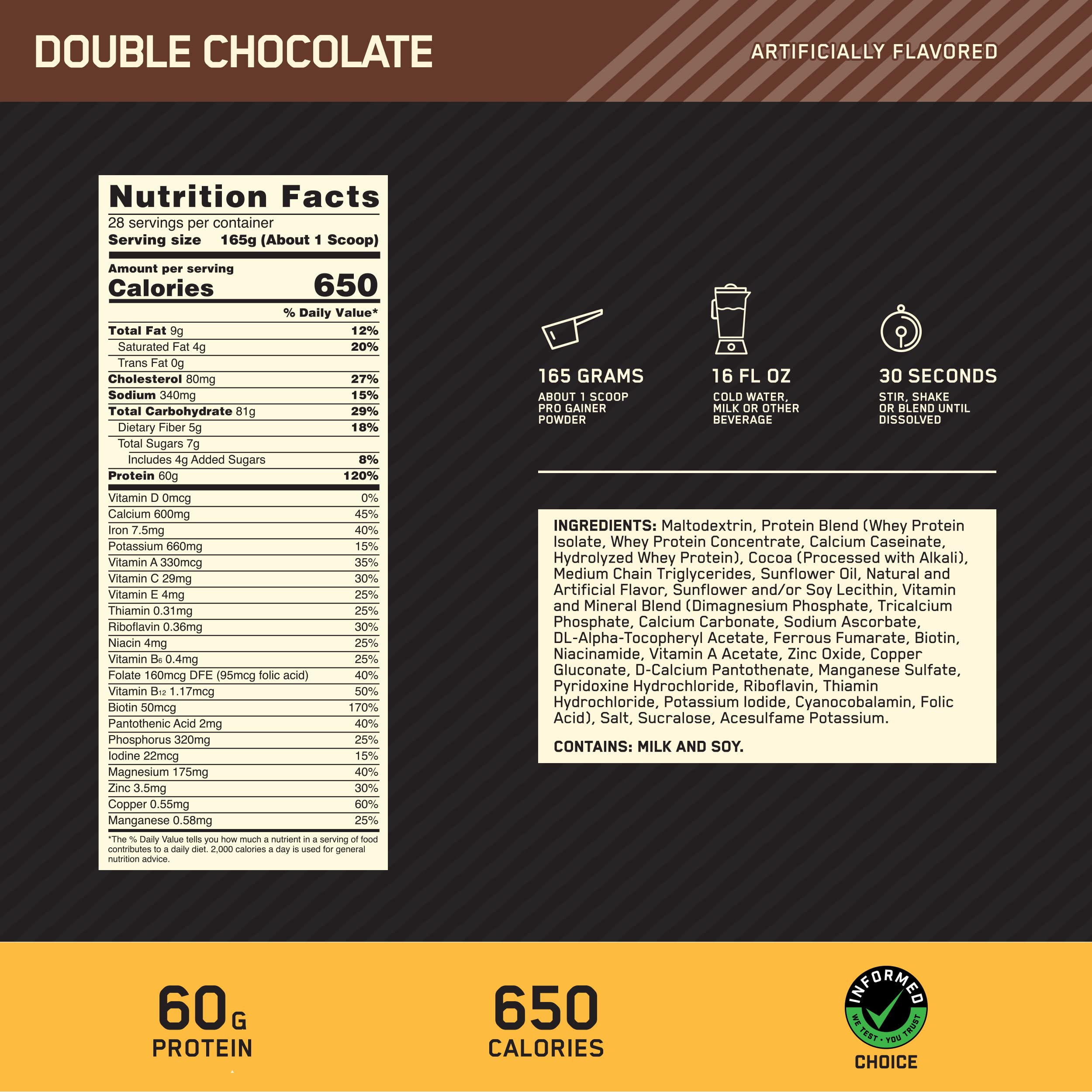 Pro Gainer powder tin highlighting 60g protein per serving for post-workout recovery.