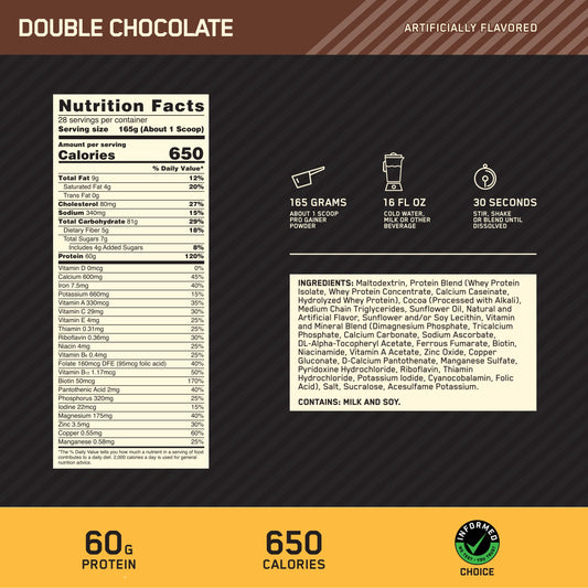 Pro Gainer powder tin highlighting 60g protein per serving for post-workout recovery.