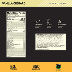 ON Pro Gainer Vanilla Custard scoop highlights 60g protein per serving for muscle support.