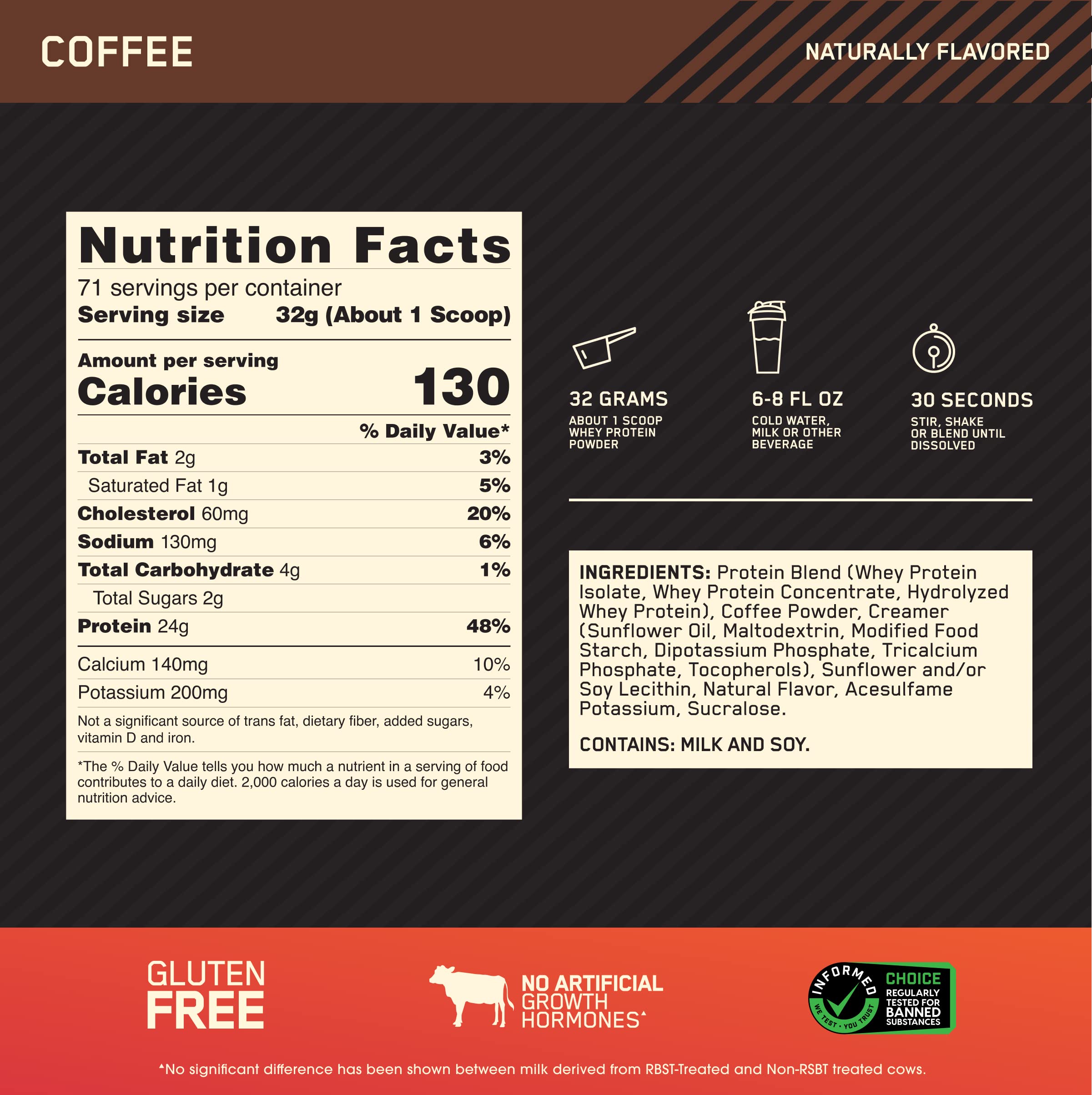 Optimum Nutrition Gold Standard whey coffee shaker ensures smooth mixing and fast hydration.