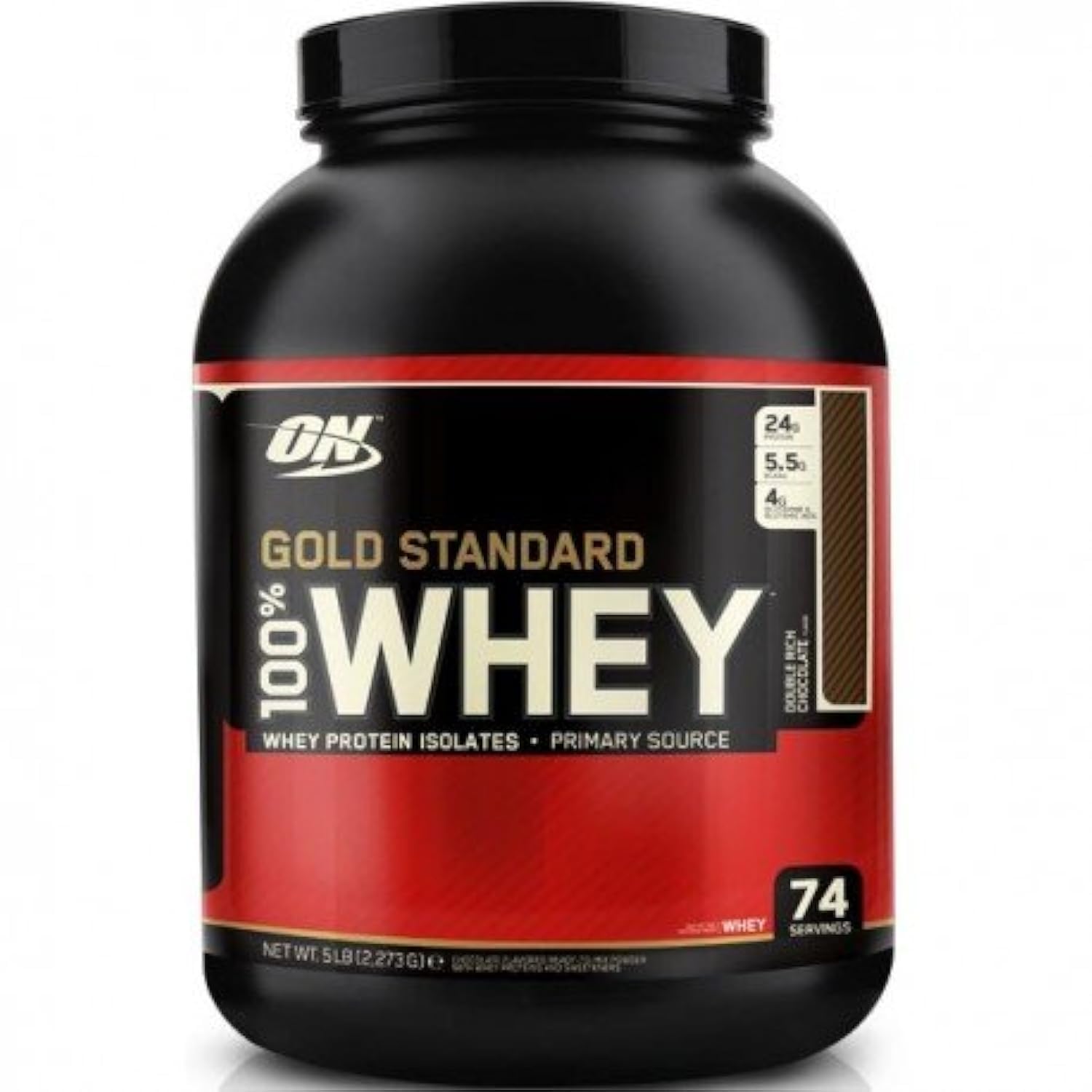 Optimum Nutrition Gold Standard Whey Delicious Strawberry shaker with a glass of shake