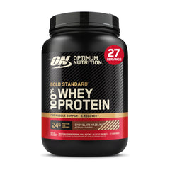 Optimum Nutrition Gold Standard whey jar with Chocolate Hazelnut flavor for post-workout protein.