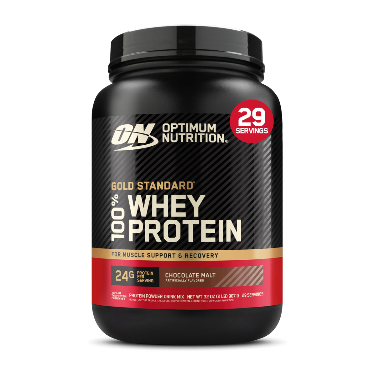 Optimum Nutrition Gold Standard whey packaging front for post-workout protein.