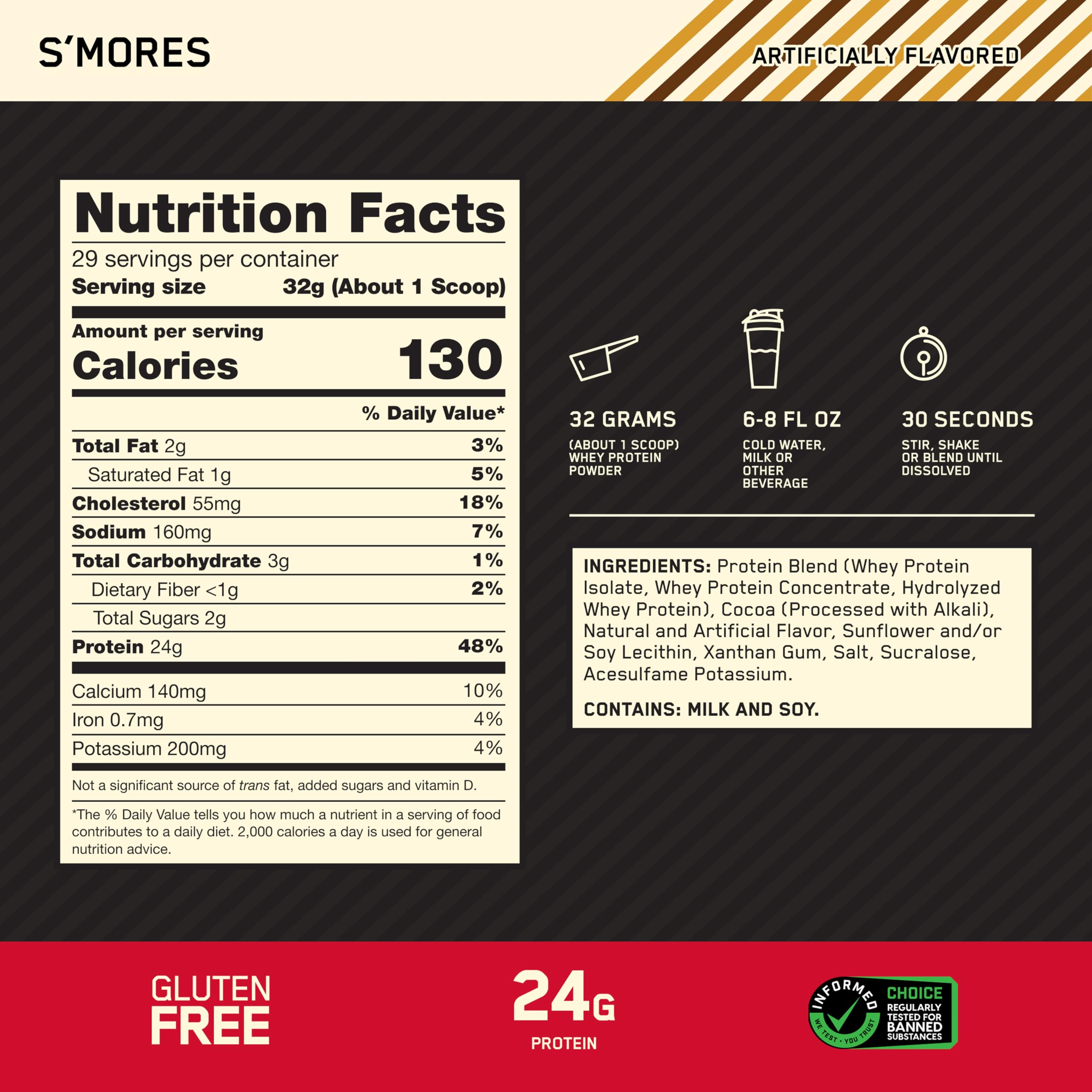 Optimum Nutrition Gold Standard Whey scoop showing powder texture