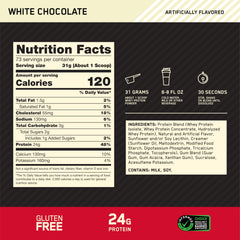 Optimum Nutrition Gold Standard whey scoop dispensing image emphasizes fast-dissolving formula