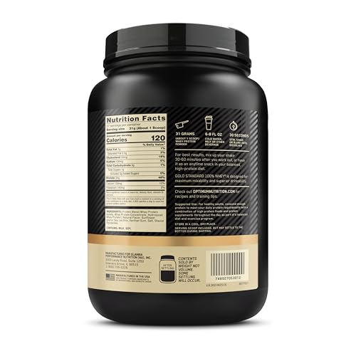 Optimum Nutrition Gold Standard whey bottle on shelf conveys reliability