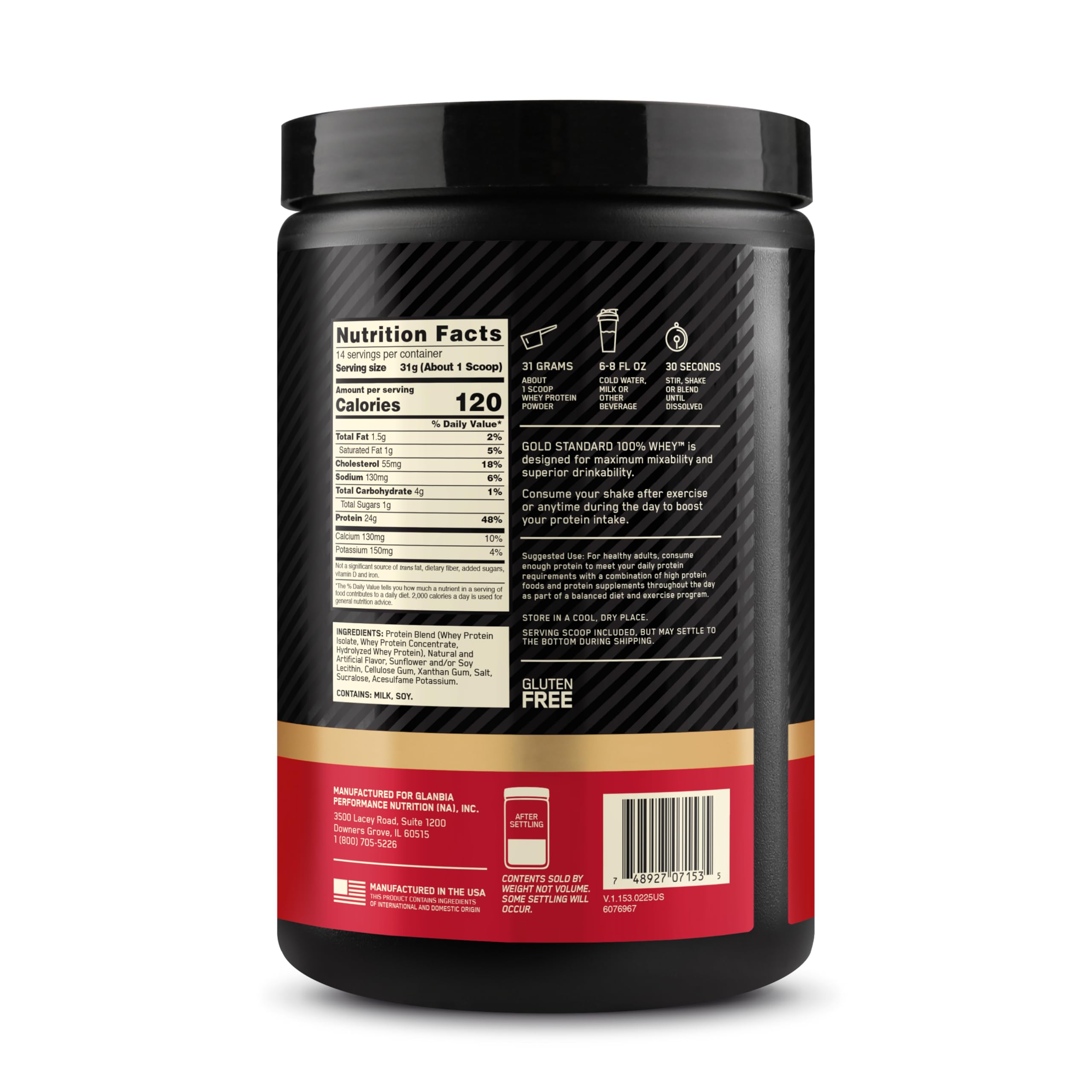 Optimum Nutrition Gold Standard whey vanilla shake ready in minutes