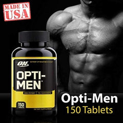 Optimum Nutrition Opti-Men bottle in hand, portable daily use suggested.