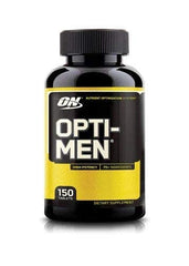 Optimum Nutrition Opti-Men capsules in blister illustrate three daily doses.